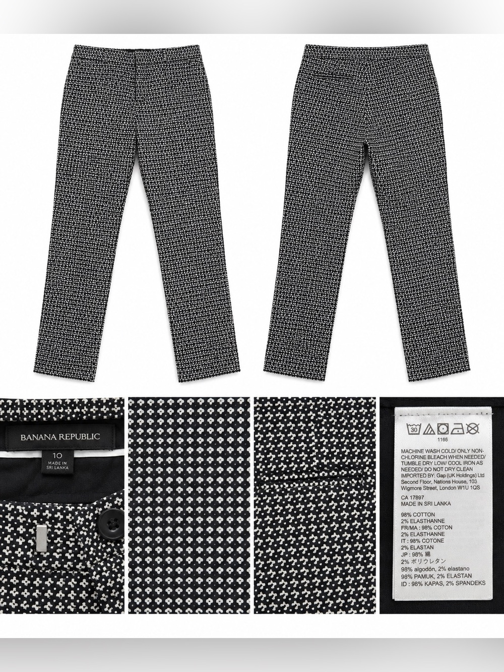 Banana Republic Ryan Black White Geometric Pants Women’s 10